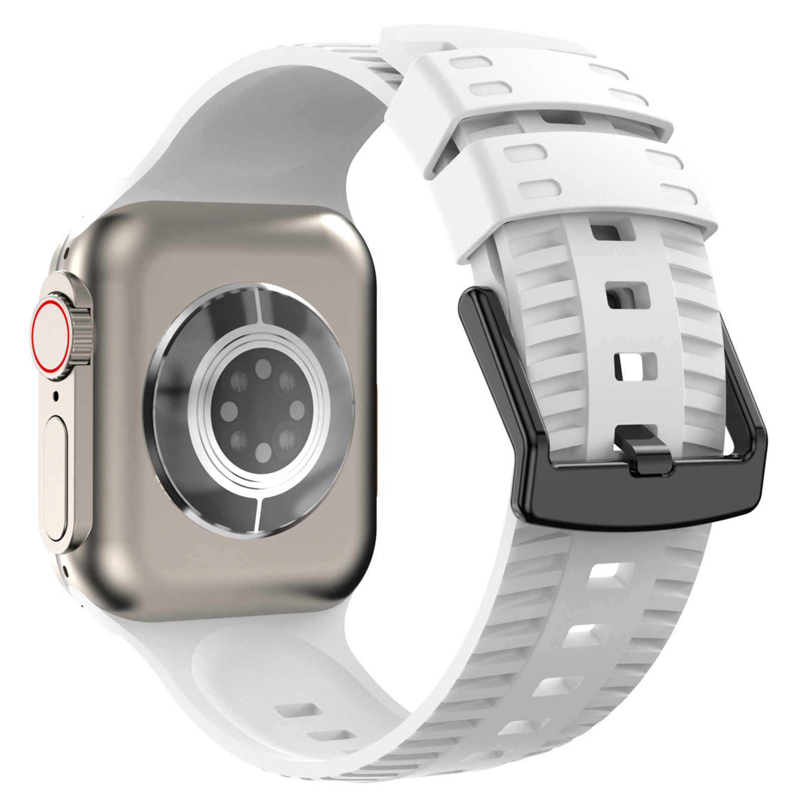 Uniqkart for Apple Watch Ultra 49mm / Series 8 7 45mm / 6 5 4 SE (2022) SE 44mm / 3 2 1 42mm Tire Textured Watchband Silicone Watch Strap - White Uniqkart for Apple Watch Ultra 49mm / Series 8 7 45mm / 6 5 4 SE (2022) SE 44mm / 3 2 1 42mm Tire Textured Watchband Silicone Watch Strap - White
